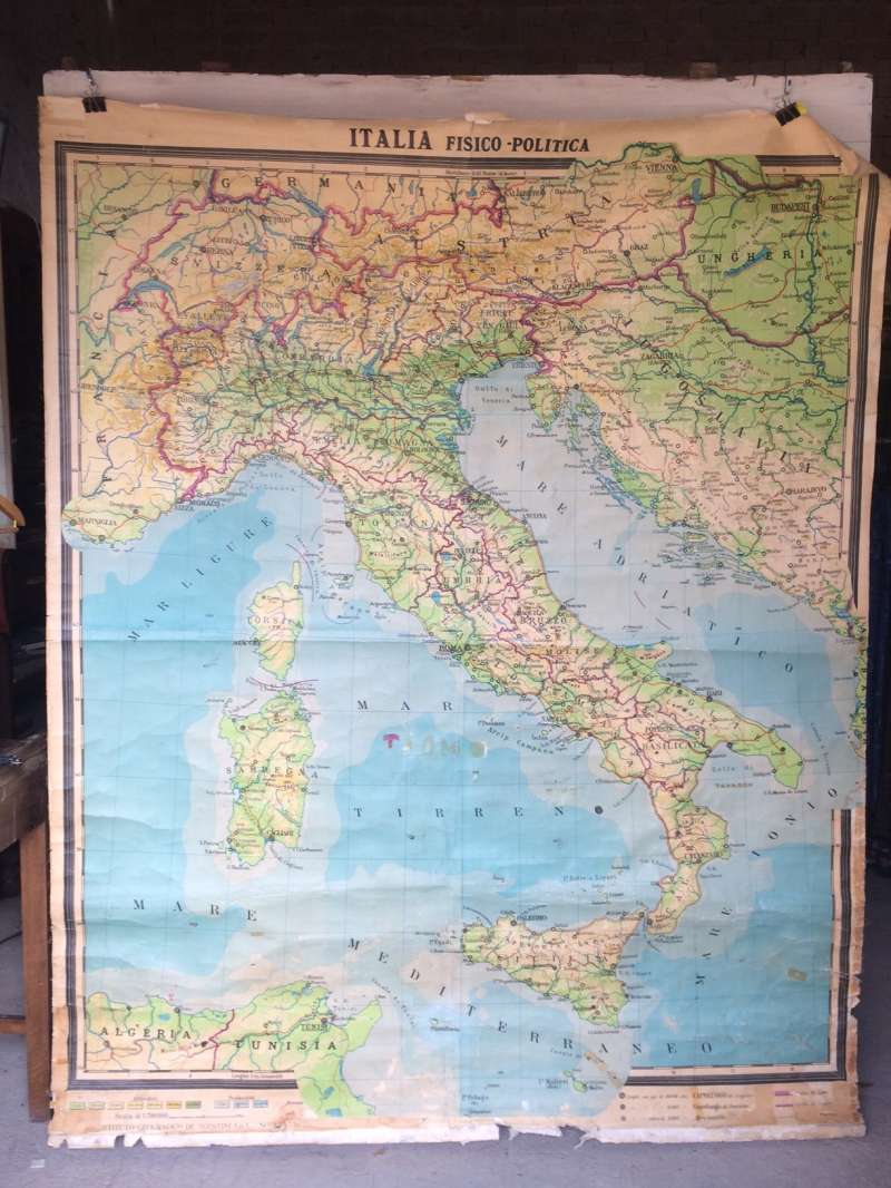 Cartina Geografica ITALIA FISICO POLITICA 1962