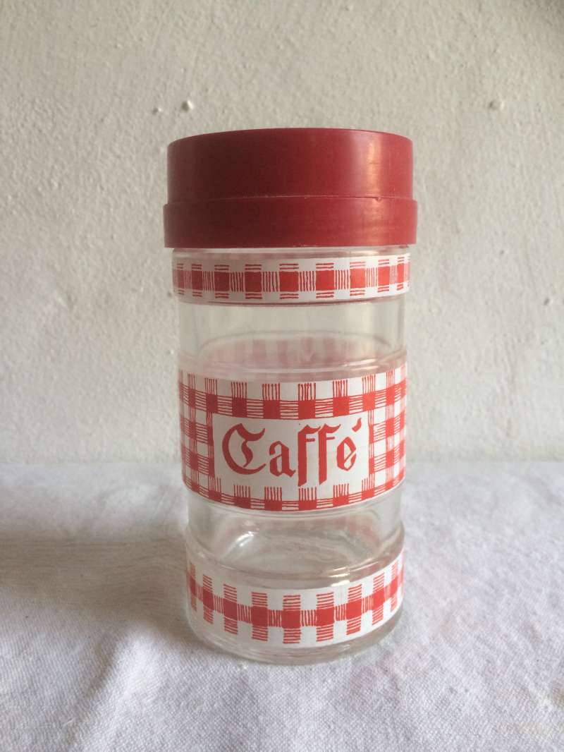 barattolo porta caffè Made in Italy vintage 1970s vetro e plastica